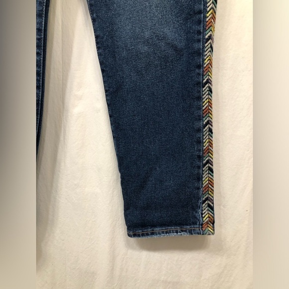 Knox Rose Midrise Straight Leg Blue Cotton Embroidered Side Striped Jeans Size 4 - Picture 4 of 16